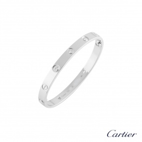 Cartier White Gold Half Diamond Love Bracelet Size 18 B6035818